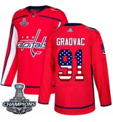 Men's Adidas Washington Capitals #91 Tyler Graovac Authentic Red USA Flag Fashion 2018 Stanley Cup Final Champions NHL Jersey