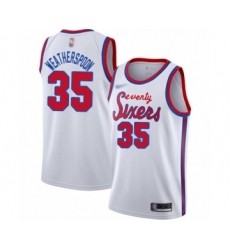 Men's Philadelphia 76ers #35 Clarence Weatherspoon Authentic White Hardwood Classics Basketball Jersey