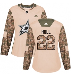 Women's Adidas Dallas Stars #22 Brett Hull Authentic Camo Veterans Day Practice NHL Jersey