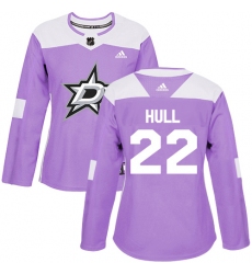 Women's Adidas Dallas Stars #22 Brett Hull Authentic Purple Fights Cancer Practice NHL Jersey