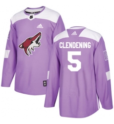 Youth Adidas Arizona Coyotes #5 Adam Clendening Authentic Purple Fights Cancer Practice NHL Jersey