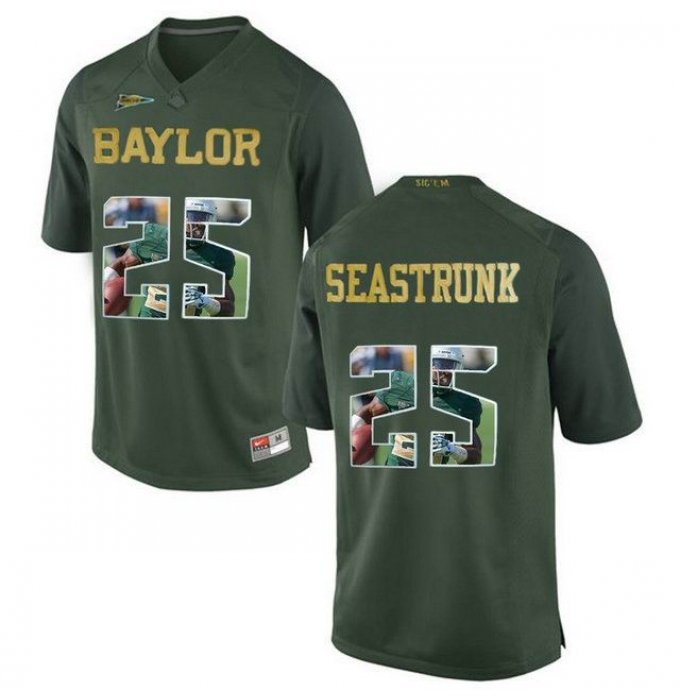 Baylor Bears #25 Lache Seastrunk Green With Portrait Print College Football Jersey3