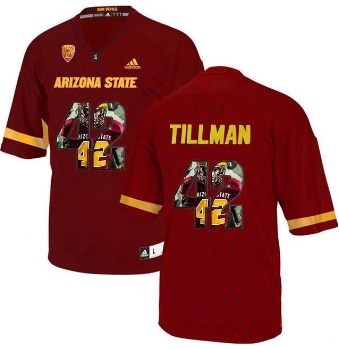 Arizona State Sun Devils #42 Pat Tillman Red Team Logo Print College Football Jersey