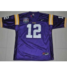 LSU Tigers #12 Jarrett Lee Purple 2012 BCS Championship Patch Embroidered NCAA Jersey