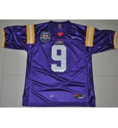 LSU Tigers #9 Jordan Jefferson Purple 2012 BCS Championship Patch Embroidered NCAA Jersey