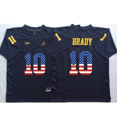 Michigan Wolverines #10 Tom Brady Navy USA Flag College Jersey