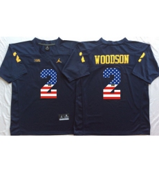 Michigan Wolverines #2 Charles Woodson Navy USA Flag College Jersey