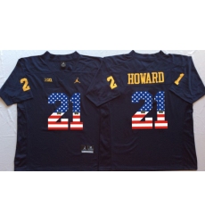 Michigan Wolverines #21 Desmond Howard Navy White USA Flag College Jersey