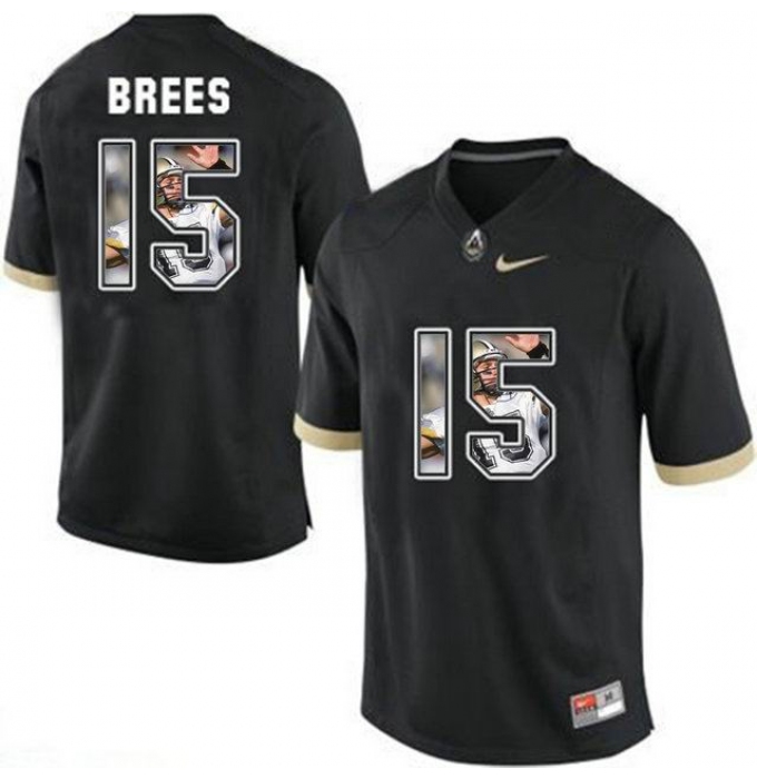 Purdue Boilermakers #15 Drew Brees Black With Portrait Print College Football Jersey