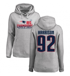 Women's Nike New England Patriots #92 James Harrison Heather Gray 2017 AFC Champions Pullover Hoodie