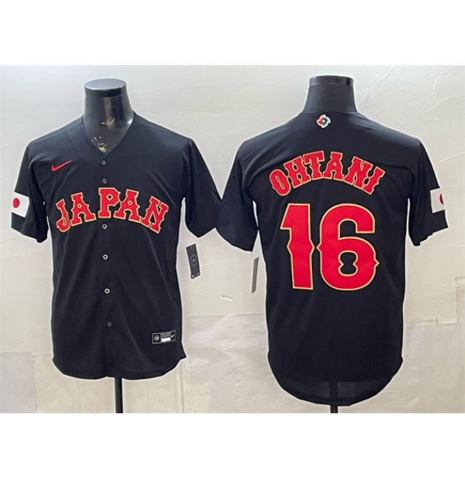 Men's Japan Baseball #16 Shohei Ohtani Black 2026 World Baseball Classic Road Stadium Stitched Jersey