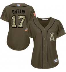 Women's Majestic Los Angeles Angels of Anaheim #17 Shohei Ohtani Replica Green Salute to Service MLB Jersey