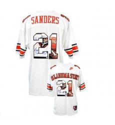 Oklahoma State Cowboys #21 Barry Sanders White With Portrait Print College Football Jersey