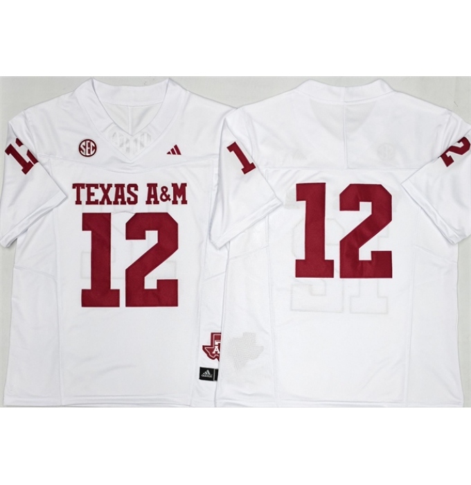 Men's Texas A&M Aggies Lions #12 Premier Strategy White 2025 F.U.S.E. Stitched Jersey