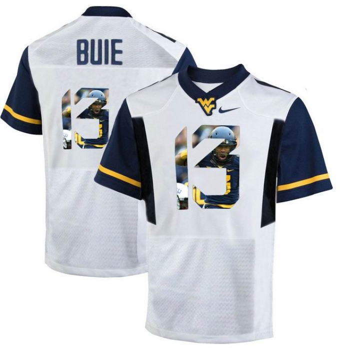 West Virginia Mountaineers #13 Andrew Buie White With Portrait Print College Football Jersey