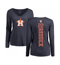 MLB Women's Nike Houston Astros #22 Josh Reddick Navy Blue Backer Long Sleeve T-Shirt