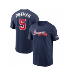 Men's Atlanta Braves #5 Freddie Freeman 2021 Navy World Series Champions Player Name & Number T-Shirt