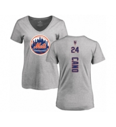 Baseball Women's New York Mets #24 Robinson Cano Ash Backer T-Shirt