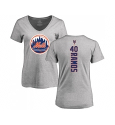 Baseball Women's New York Mets #40 Wilson Ramos Ash Backer T-Shirt