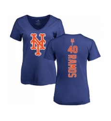 Baseball Women's New York Mets #40 Wilson Ramos Royal Blue Backer T-Shirt