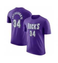 Men's Milwaukee Bucks #34 Giannis Antetokounmpo Purple Hardwood Classic Long Sleeve T-Shirt