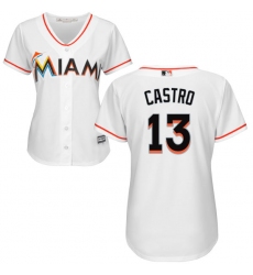 Women's Majestic Miami Marlins #13 Starlin Castro Replica White Home Cool Base MLB Jersey