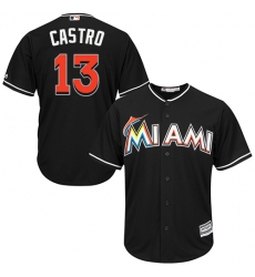 Youth Majestic Miami Marlins #13 Starlin Castro Replica Black Alternate 2 Cool Base MLB Jersey