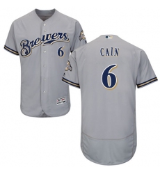Men's Majestic Milwaukee Brewers #6 Lorenzo Cain Grey Road Flex Base Authentic Collection MLB Jersey