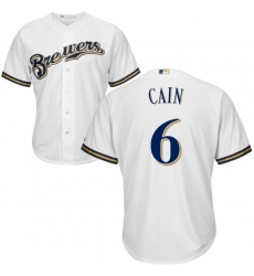 Men's Majestic Milwaukee Brewers #6 Lorenzo Cain Replica White Alternate Cool Base MLB Jersey