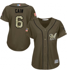 Women's Majestic Milwaukee Brewers #6 Lorenzo Cain Authentic Green Salute to Service MLB Jersey