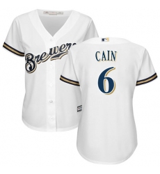 Women's Majestic Milwaukee Brewers #6 Lorenzo Cain Authentic White Alternate Cool Base MLB Jersey