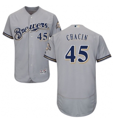Men's Majestic Milwaukee Brewers #45 Jhoulys Chacin Grey Road Flex Base Authentic Collection MLB Jersey
