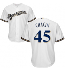 Men's Majestic Milwaukee Brewers #45 Jhoulys Chacin Replica White Home Cool Base MLB Jersey