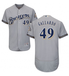 Men's Majestic Milwaukee Brewers #49 Yovani Gallardo Grey Road Flex Base Authentic Collection MLB Jersey