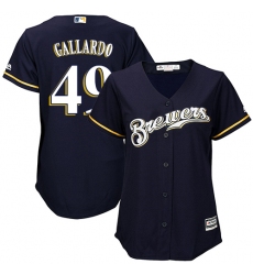 Women's Majestic Milwaukee Brewers #49 Yovani Gallardo Authentic Navy Blue Alternate Cool Base MLB Jersey