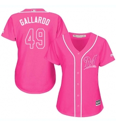 Women's Majestic Milwaukee Brewers #49 Yovani Gallardo Authentic Pink Fashion Cool Base MLB Jersey