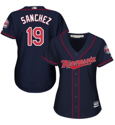 Women's Majestic Minnesota Twins #19 Anibal Sanchez Authentic Navy Blue Alternate Road Cool Base MLB Jersey