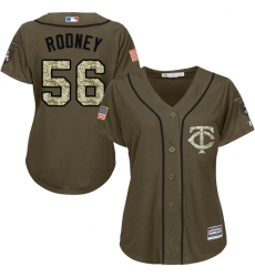 Women's Majestic Minnesota Twins #56 Fernando Rodney Replica Green Salute to Service MLB Jersey