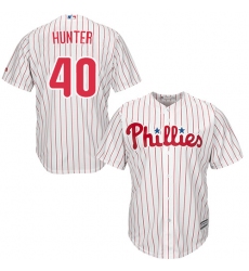 Youth Majestic Philadelphia Phillies #40 Tommy Hunter Authentic White/Red Strip Home Cool Base MLB Jersey