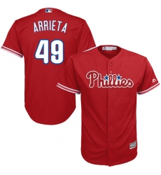 Youth Majestic Philadelphia Phillies #49 Jake Arrieta Replica Red Alternate Cool Base MLB Jersey