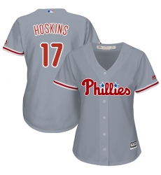 Women's Majestic Philadelphia Phillies #17 Rhys Hoskins Replica Grey Road Cool Base MLB Jersey