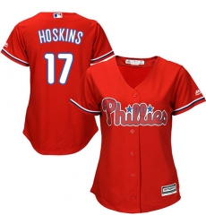 Women's Majestic Philadelphia Phillies #17 Rhys Hoskins Replica Red Alternate Cool Base MLB Jersey