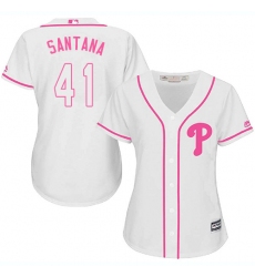Women's Majestic Philadelphia Phillies #41 Carlos Santana Authentic White Fashion Cool Base MLB Jersey