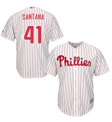 Youth Majestic Philadelphia Phillies #41 Carlos Santana Replica White/Red Strip Home Cool Base MLB Jersey