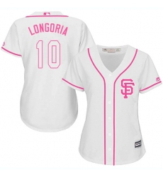 Women's Majestic San Francisco Giants #10 Evan Longoria Authentic White Fashion Cool Base MLB Jersey