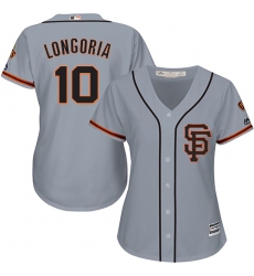 Women's Majestic San Francisco Giants #10 Evan Longoria Replica Grey Road 2 Cool Base MLB Jersey