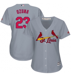 Women's Majestic St. Louis Cardinals #23 Marcell Ozuna Authentic Grey Road Cool Base MLB Jersey