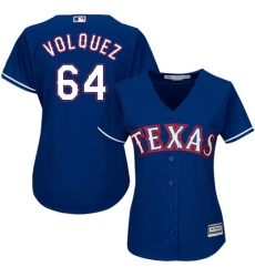 Women's Majestic Texas Rangers #64 Edinson Volquez Authentic Royal Blue Alternate 2 Cool Base MLB Jersey