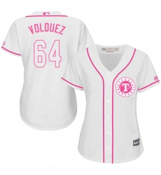 Women's Majestic Texas Rangers #64 Edinson Volquez Authentic White Fashion Cool Base MLB Jersey
