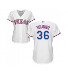 Women's Texas Rangers #36 Edinson Volquez Replica White Home Cool Base Baseball Jersey